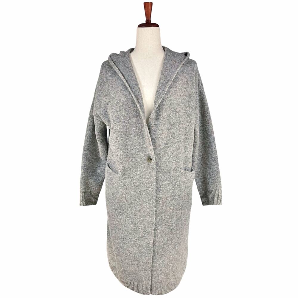 UNIQLO Melange Wool Duster Sweater-Coat Hooded Knit Cardigan Coatigan Gray Sz S